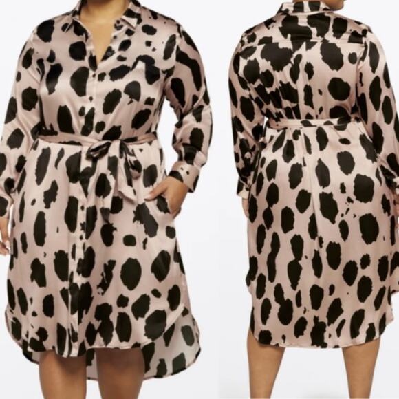 Megan Renee Organic Silk Shirt Dress Leopard Animal Print Belted Pink Black 2X - Picture 1 of 8